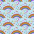 Seamless baby pattern with rainbow and polka dots Royalty Free Stock Photo