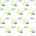 Seamless baby pattern with sleeping bears, clouds and stars. Royalty Free Stock Photo