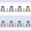 Seamless baby pattern teddy bears, toys