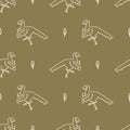 Seamless bacaground Archaeopteryx dinosaur with feather gender neutral baby pattern. Simple whimsical minimal earthy 2