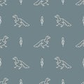 Seamless bacaground Archaeopteryx dinosaur gender neutral baby pattern. Simple whimsical minimal earthy 2 tone color