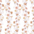 Seamless background of drawn floral twigs and birds