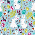 Hand Drawing Easter Pattern in Cartoon Slyle. Royalty Free Stock Photo