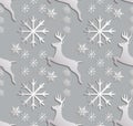 Seamless background abstract illustration of winter. Figure 3D, reindeer, snowflakes.