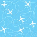 Seamless background airplanes flying with dashed
