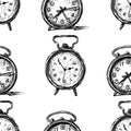 Pattern of the sketches of old alarm clocks