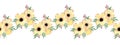 seamless background with anemone yellow flowers bouquet, watercolor ornamental floral border for fabric or wrapping projects, brig