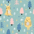 Seamless background with animals and trees