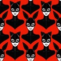 Seamless background - animation portrait of the bbeautiful girls in a latex suit and mask cat and rabbit. Royalty Free Stock Photo