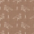 Seamless background Archaeopteryx dinosaur gender neutral baby pattern. Simple whimsical minimal earthy 2 tone color