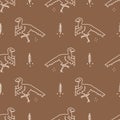 Seamless background Archaeopteryx dinosaur with plant gender neutral baby pattern. Simple whimsical minimal earthy 2