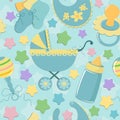 Seamless background with baby's objects Royalty Free Stock Photo