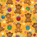 Seamless background, bears and gifts Royalty Free Stock Photo