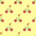 Seamless background with bike, wheels watermelons. vector. simple pattern