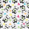 Seamless background of Birthday illustration with cute baby panda Royalty Free Stock Photo