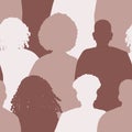 Seamless background with black men and black women. Brown silhouettes of different people. Diverse group of people