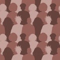 Seamless background with black men and black women. Brown silhouettes of different people. Diverse group of people
