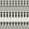 Seamless background with black patterned elements on light striped background