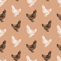 Seamless background of black and white hens