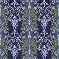 Seamless background of blue color in the style of baroque. Damask wallpaper