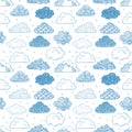 Seamless background with blue doodle clouds. Can be used for wallpaper, pattern fills, textile, web page background