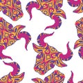 Seamless background with bright bulls in the form of mandalas. Design wallpapers, textiles, websites