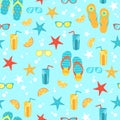 Seamless background with bright summer symbols