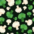 Seamless background of broccoli and cauliflower. The pattern. Delicious and healthy vegetables. Vegetarianism. Royalty Free Stock Photo