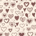 Seamless background with brown doodle sketch hearts