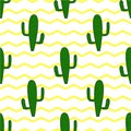 Seamless background with cactuses on a background of yellow zigzag Royalty Free Stock Photo