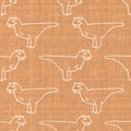 Seamless background Carnotaurus dinosaur with foot print gender neutral baby pattern. Simple whimsical minimal earthy 2