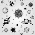 Seamless background: Cartoon planets of solar system. Royalty Free Stock Photo