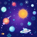 Seamless background: Cartoon planets of solar system. Royalty Free Stock Photo