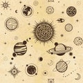 Seamless background: cartoon planets of solar system. Space symbols. Royalty Free Stock Photo