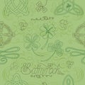 Seamless background with celtic patterns and shamrock