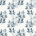 Seamless background with chambray blue leave doodles on bright grey background. Luxury pattern for creating textiles, wallpaper,