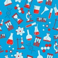 Seamless background of chemical laboratory equipment. Pattern. Royalty Free Stock Photo