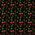 Seamless background with cherries. Black background Royalty Free Stock Photo