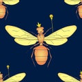 Seamless background for children. The insect, the head of the ants, the queen in the crown and the scepter. Vector