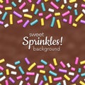 Seamless background of chocolate donut glaze with decorative sprinkles