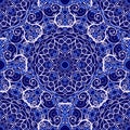 Seamless background of circular patterns. Navy blue ornament in ethnic style.
