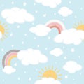 Seamless Background with Clouds and Rainbows on Blue Sky Royalty Free Stock Photo