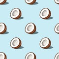 Seamless background with coconuts on blue. Vector illustration