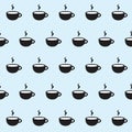Seamless background with coffee beans and cups. Vector illustration. Royalty Free Stock Photo