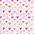 Seamless background with colored doodle sketch hearts. Can be used for wallpaper, pattern fills, textile, web page