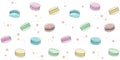Seamless background with colored macaroons and small stars. French sweet pastries