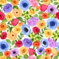 Seamless background with colorful flowers. Vector illustration. Royalty Free Stock Photo