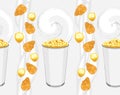 Seamless background with corn flakes and popcorn products