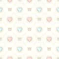 Seamless background with crown and hearts