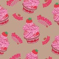 Seamless background with cupcake and text Royalty Free Stock Photo